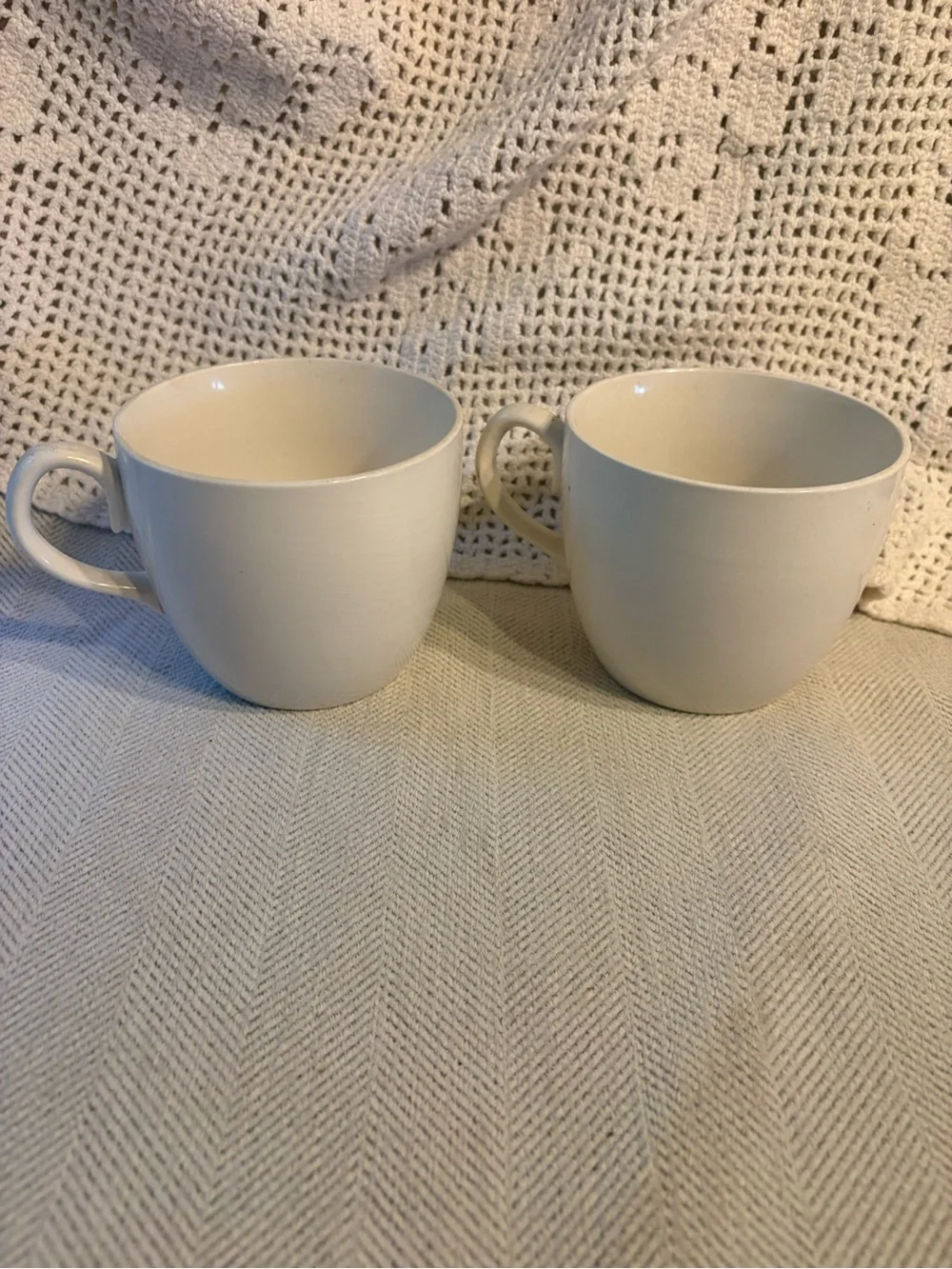 Vintage Maw and Paw Coffee Mugs with Green and Orange Rustic Print - Set of 2